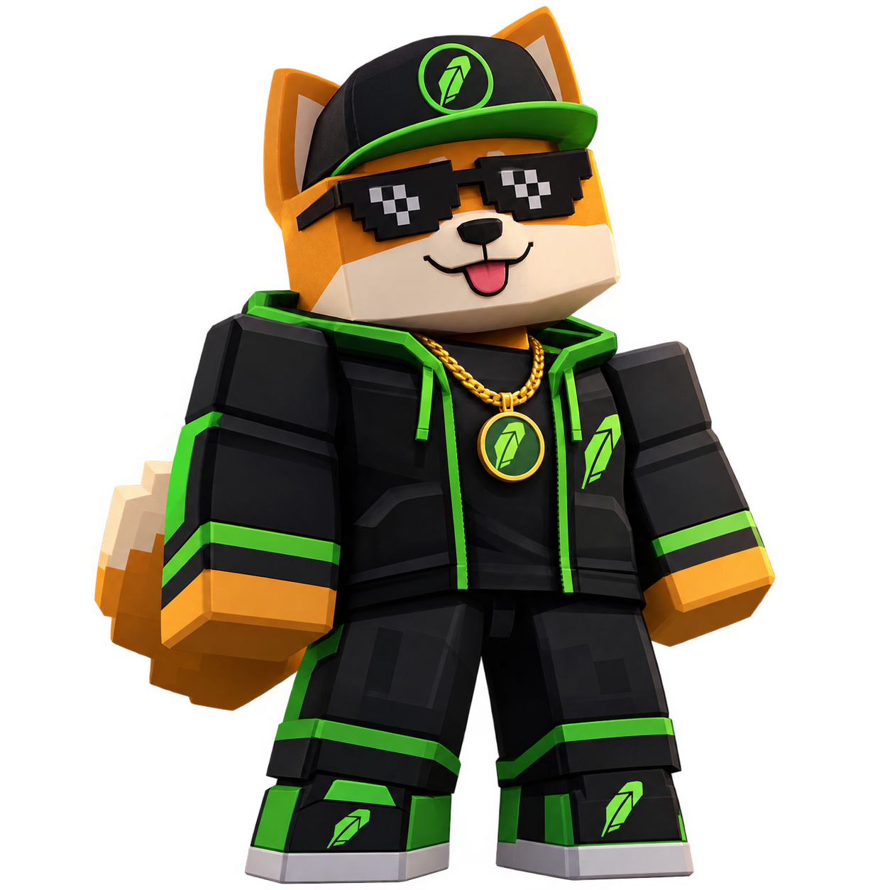 Alternate ROBLOXINU mascot in a block-style outfit